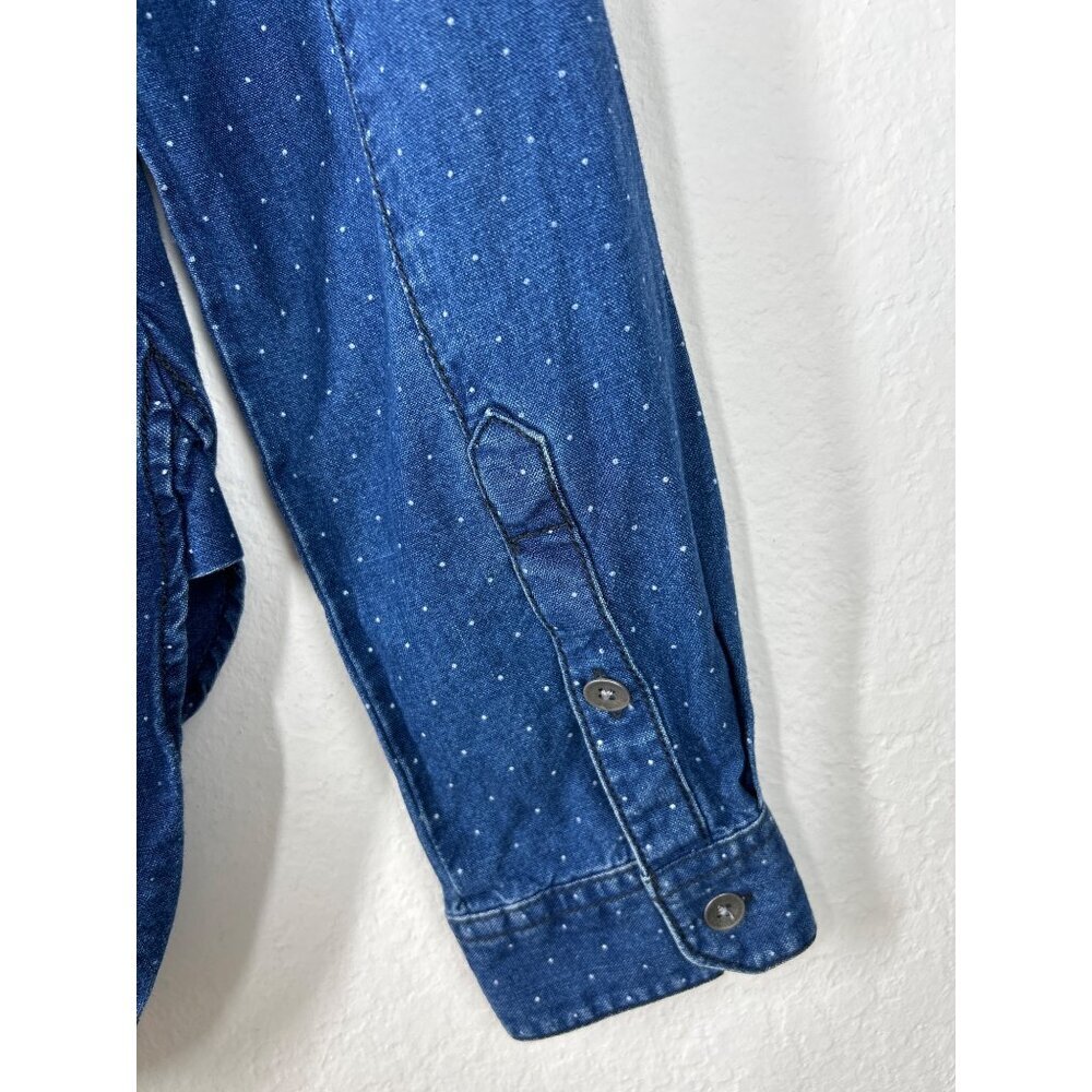 Madewell Navy Dotted Longsleeve Button Front Collared Shirt Size 2 - Picture 6 of 7